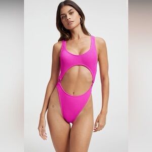 Good American Hot Pink Cutout One-Piece Swimsuit